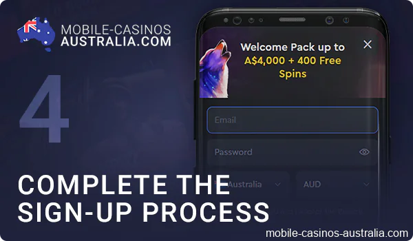 Authorize or create a new account on the casino app