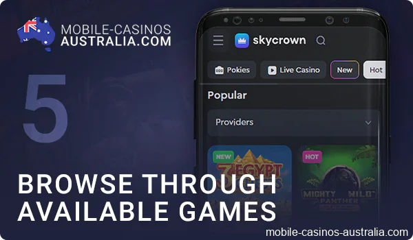 Check out the wide range of casino games on the mobile app