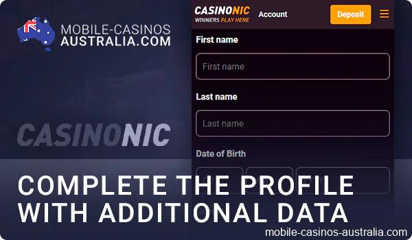 Fill out your profile at Casinonic Casino