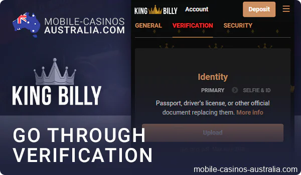 Confirm your identity at King Billy mobile casino
