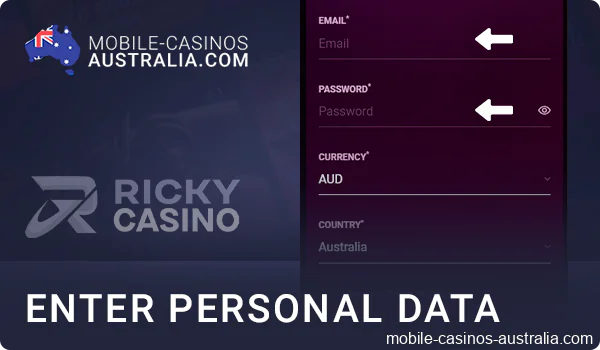 Enter personal information when registering at Ricky Casino