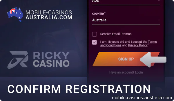 Complete the registrations at Ricky Casino AU