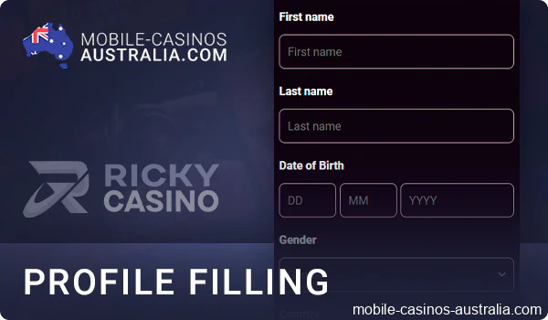 Fill out a personal profile on Ricky Casino website