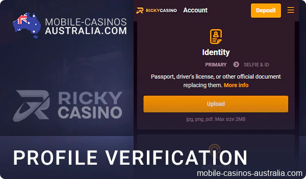 Go through the verification process at Ricky Casino