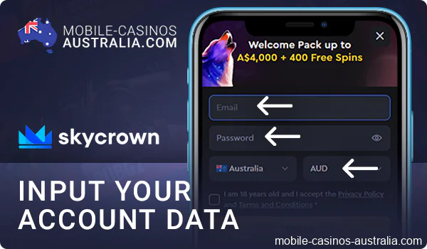 Enter details when registering at Skycrown Casino Australia